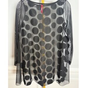 IC Collection 3D Circle Applique Sheer Mesh Top Womens Small Black Avant Garde